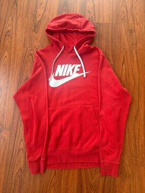 Nike Men's Red Pullover Hoodie with White Logo